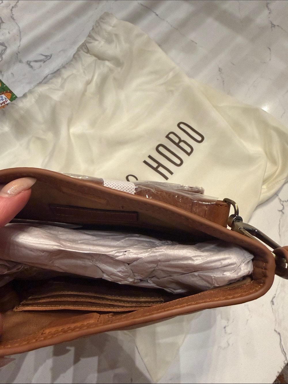NWT Hobo Phoebe Polished Leather Crossbody Bag Purse in Smooth Saddle Leather - Picture 6 of 8